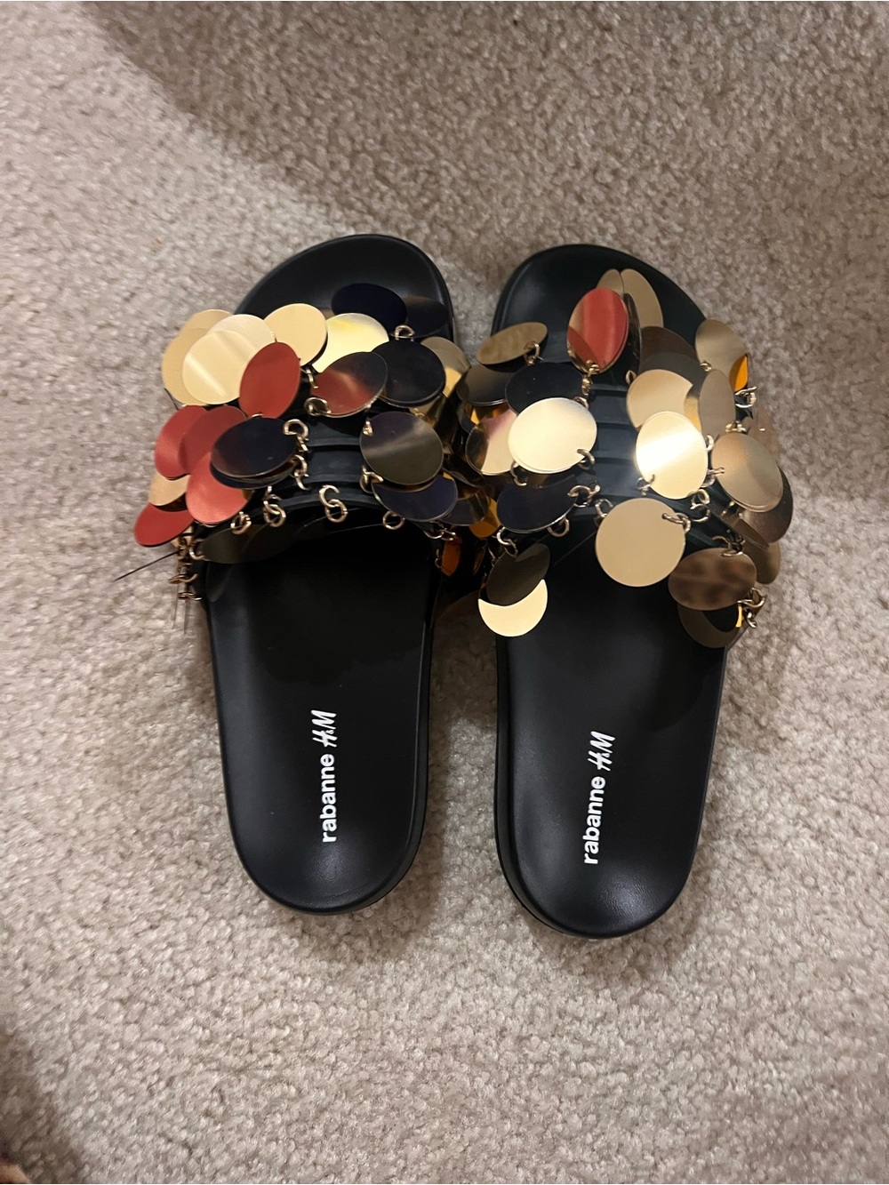 Paco Rabanne x H&M HM Sequin Disc Pool Slides Slippers Black - Picture 2 of 5
